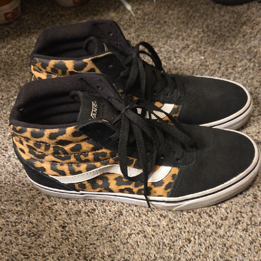 Vans Black and Leopard High-Top Sneakers